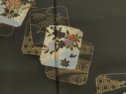 平和屋着物●訪問着　刺繍　色紙重ね草花文　金彩　正絹　逸品　CABG1034yc