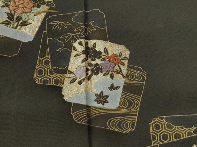 平和屋着物●訪問着　刺繍　色紙重ね草花文　金彩　正絹　逸品　CABG1034yc