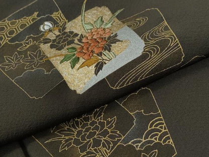 平和屋着物●訪問着　刺繍　色紙重ね草花文　金彩　正絹　逸品　CABG1034yc