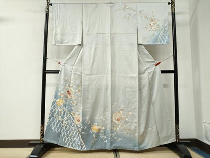 平和屋着物●訪問着　雪輪籬枝花文　暈し染め　金彩　正絹　逸品　未使用　CABG1035yc