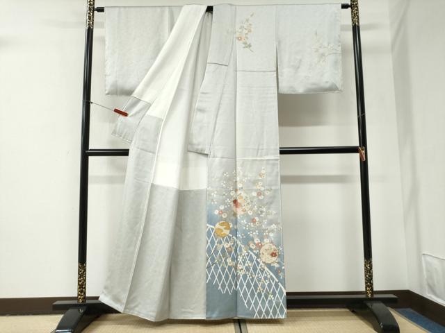 平和屋着物●訪問着　雪輪籬枝花文　暈し染め　金彩　正絹　逸品　未使用　CABG1035yc
