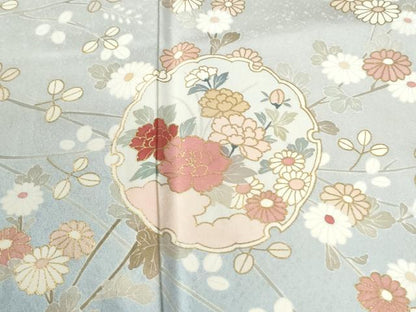 平和屋着物●訪問着　雪輪籬枝花文　暈し染め　金彩　正絹　逸品　未使用　CABG1035yc