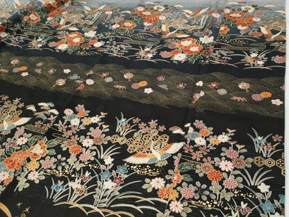 平和屋着物●訪問着　飛鶴吉祥草花文　暈し染め　金彩　正絹　逸品　CABG1036yc