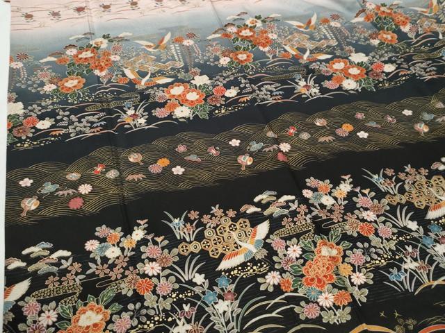 平和屋着物●訪問着　飛鶴吉祥草花文　暈し染め　金彩　正絹　逸品　CABG1036yc