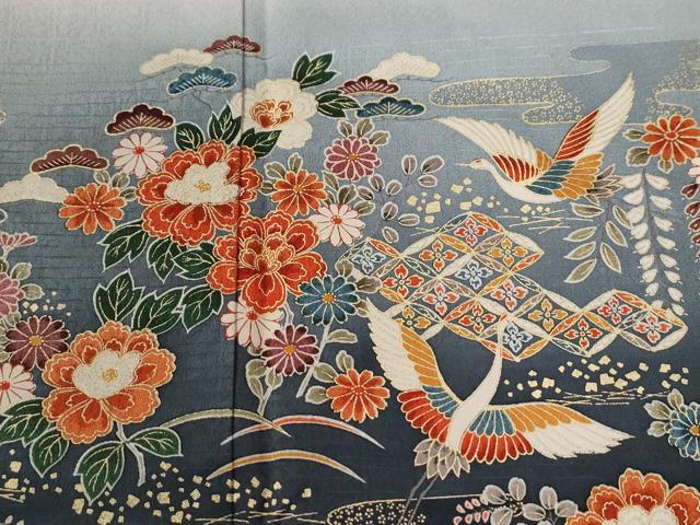 平和屋着物●訪問着　飛鶴吉祥草花文　暈し染め　金彩　正絹　逸品　CABG1036yc