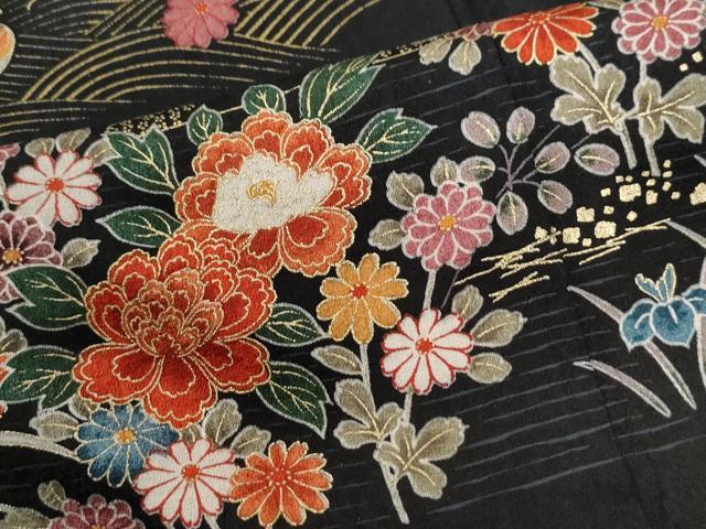 平和屋着物●訪問着　飛鶴吉祥草花文　暈し染め　金彩　正絹　逸品　CABG1036yc