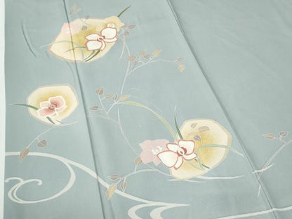 平和屋着物●訪問着　草花文　ラメ糸　金彩　正絹　逸品　CABG1037yc