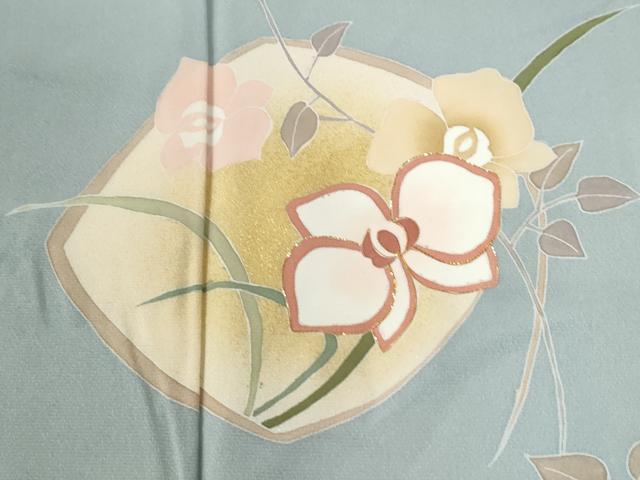 平和屋着物●訪問着　草花文　ラメ糸　金彩　正絹　逸品　CABG1037yc