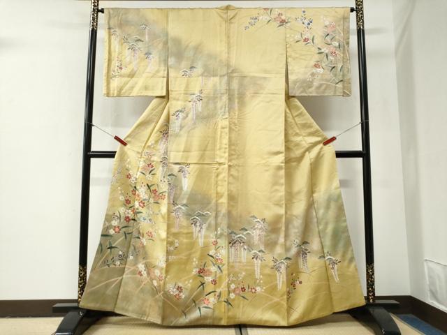 平和屋着物●訪問着　駒刺繍　草花文　暈し染め　金彩　正絹　逸品　CABG1039yc