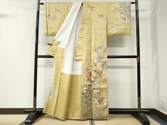 平和屋着物●訪問着　駒刺繍　草花文　暈し染め　金彩　正絹　逸品　CABG1039yc