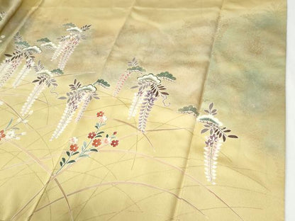 平和屋着物●訪問着　駒刺繍　草花文　暈し染め　金彩　正絹　逸品　CABG1039yc