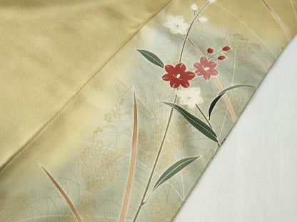 平和屋着物●訪問着　駒刺繍　草花文　暈し染め　金彩　正絹　逸品　CABG1039yc
