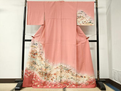 平和屋着物●訪問着　飛鶴宝尽くし松竹梅花文　暈し染め　金彩　正絹　逸品　未使用　CABG1041yc