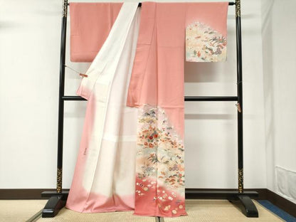 平和屋着物●訪問着　飛鶴宝尽くし松竹梅花文　暈し染め　金彩　正絹　逸品　未使用　CABG1041yc