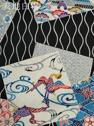 平和屋着物●上質な小紋　型染め　立涌色紙重ね飛鶴花文　黒地　正絹　逸品　CABG1043yc