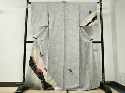 平和屋着物●訪問着　流水舞蝶文　たたき染め　金銀彩　正絹　逸品　CABG1049yc