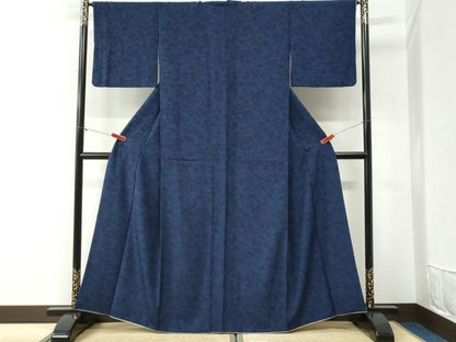 平和屋着物●上質な小紋　藍　型染め　流水草花文　正絹　逸品　CABG1050yc