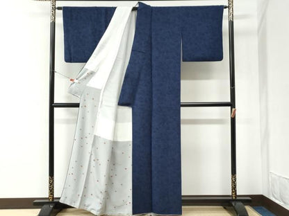 平和屋着物●上質な小紋　藍　型染め　流水草花文　正絹　逸品　CABG1050yc