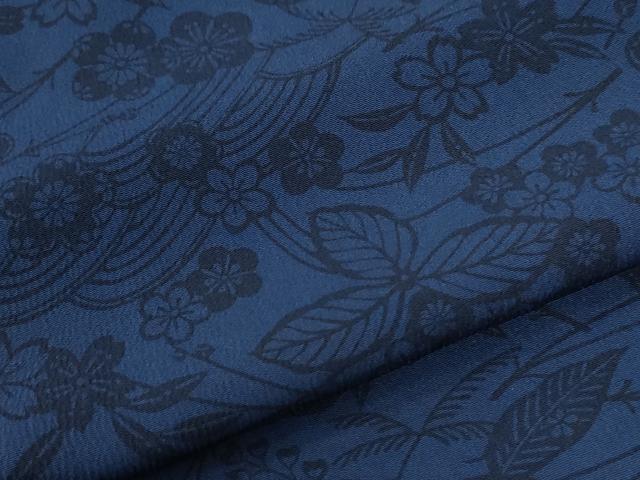 平和屋着物●上質な小紋　藍　型染め　流水草花文　正絹　逸品　CABG1050yc