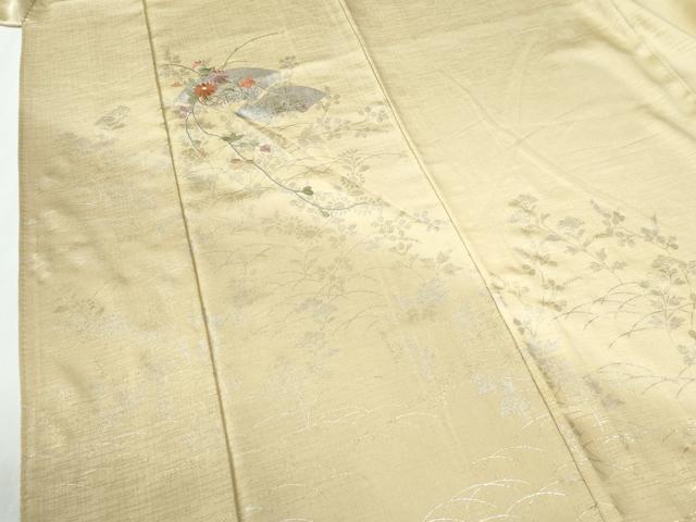 平和屋着物●訪問着　刺繍　地紙草花文　銀彩　正絹　逸品　CABG1052yc