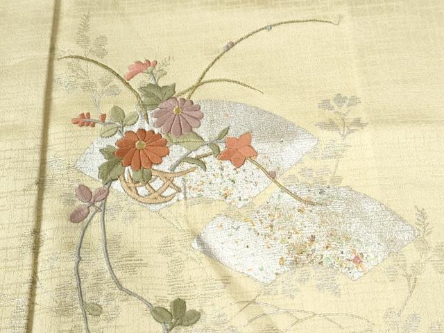 平和屋着物●訪問着　刺繍　地紙草花文　銀彩　正絹　逸品　CABG1052yc