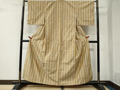 平和屋着物●本場黄八丈　平織　紬　縞　正絹　逸品　CABG1055yc