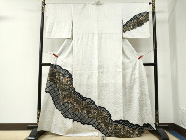 平和屋着物●訪問着　絞り　刺繍　草花文　金彩　正絹　逸品　CABG1056yc