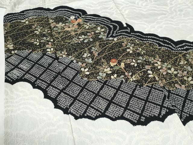 平和屋着物●訪問着　絞り　刺繍　草花文　金彩　正絹　逸品　CABG1056yc