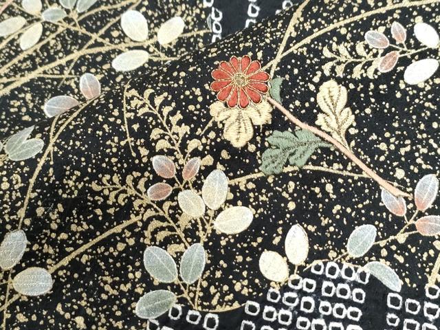 平和屋着物●訪問着　絞り　刺繍　草花文　金彩　正絹　逸品　CABG1056yc