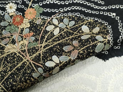 平和屋着物●訪問着　絞り　刺繍　草花文　金彩　正絹　逸品　CABG1056yc