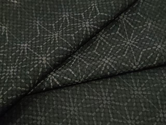 平和屋着物●上質なお召　麻の葉文様　黒地　正絹　逸品　CABG1057yc