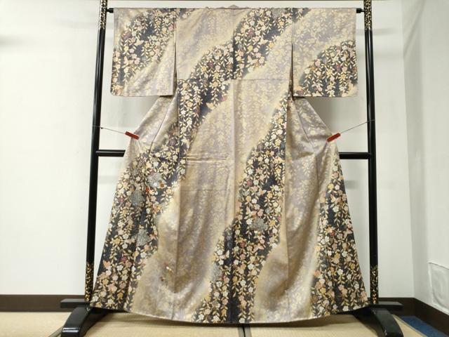 平和屋着物●訪問着　刺繍　花蝶文　暈し染め　金彩　正絹　逸品　CABG1058yc