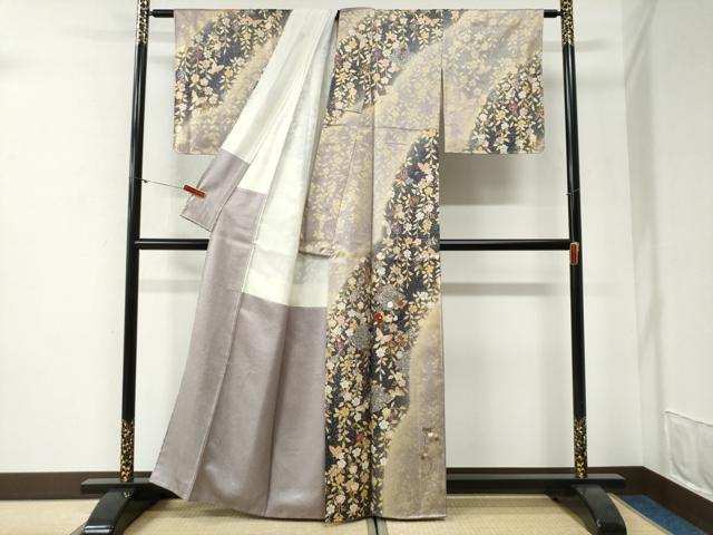 平和屋着物●訪問着　刺繍　花蝶文　暈し染め　金彩　正絹　逸品　CABG1058yc