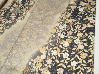 平和屋着物●訪問着　刺繍　花蝶文　暈し染め　金彩　正絹　逸品　CABG1058yc
