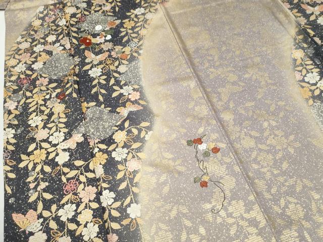 平和屋着物●訪問着　刺繍　花蝶文　暈し染め　金彩　正絹　逸品　CABG1058yc