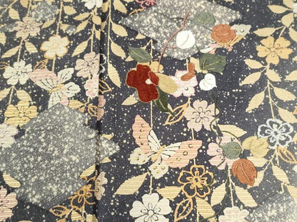 平和屋着物●訪問着　刺繍　花蝶文　暈し染め　金彩　正絹　逸品　CABG1058yc