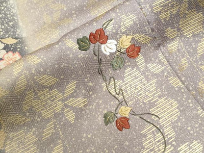 平和屋着物●訪問着　刺繍　花蝶文　暈し染め　金彩　正絹　逸品　CABG1058yc