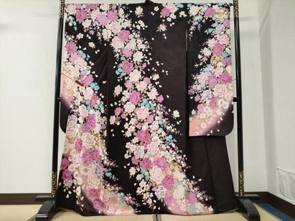平和屋着物●豪華振袖　牡丹花文　ラメ糸　ラインストーン　暈し染め　金彩　正絹　逸品　CABG1071yc