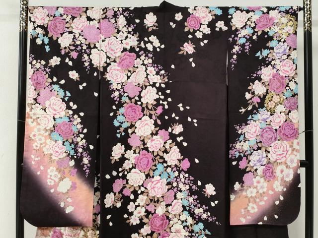 平和屋着物●豪華振袖　牡丹花文　ラメ糸　ラインストーン　暈し染め　金彩　正絹　逸品　CABG1078yc