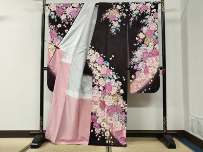平和屋着物●豪華振袖　牡丹花文　ラメ糸　ラインストーン　暈し染め　金彩　正絹　逸品　CABG1061yc
