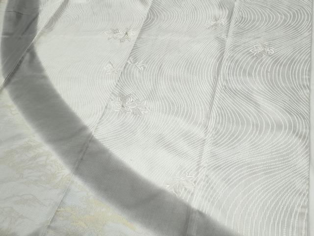 平和屋着物●訪問着　本場縞大島紬　総刺繍　竜田川渡り橋花文　金彩　正絹　逸品　CABG1068yc