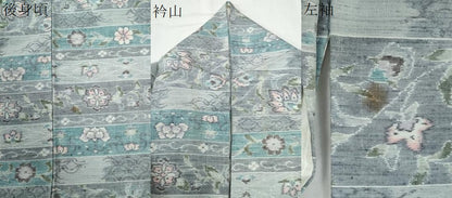 平和屋着物●小千谷紬　横段更紗花唐草文　正絹　逸品　CABG1074yc