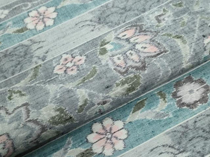 平和屋着物●小千谷紬　横段更紗花唐草文　正絹　逸品　CABG1074yc
