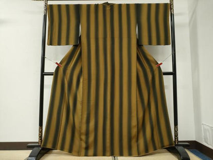 平和屋着物●上質な小紋　縞　暈し染め　正絹　逸品　CABG1075yc