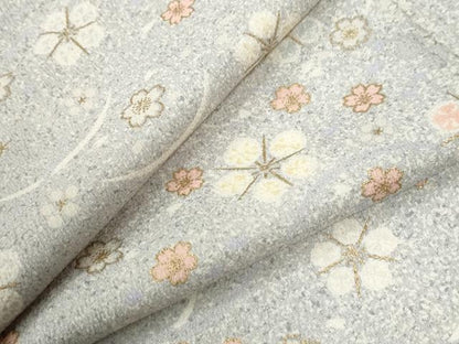 平和屋着物●上質な小紋　芝草舞桜文　金彩　正絹　逸品　CABG1077yc