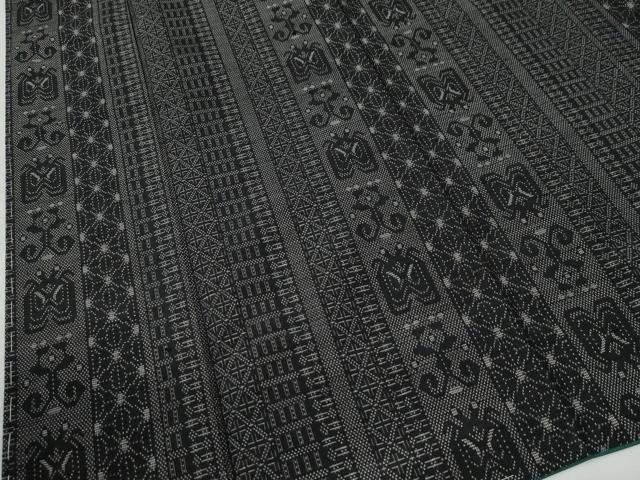 平和屋着物●上質な紬　吉祥唐草間道　黒地　正絹　逸品　未使用　CABG1079yc