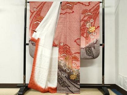平和屋着物●豪華振袖　総絞り　鬘帯御所車浜松花文　暈し染め　金彩　正絹　逸品　CABG1082yc