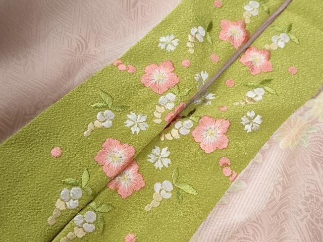 平和屋着物●長襦袢　無双仕立て　草花地紋　半衿刺繍　正絹　逸品　未使用　CABG1089yc