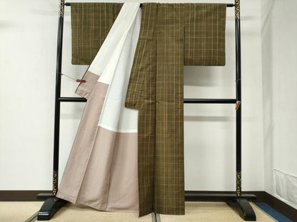 平和屋着物●上質な紬　格子　正絹　逸品　CABG1096yc