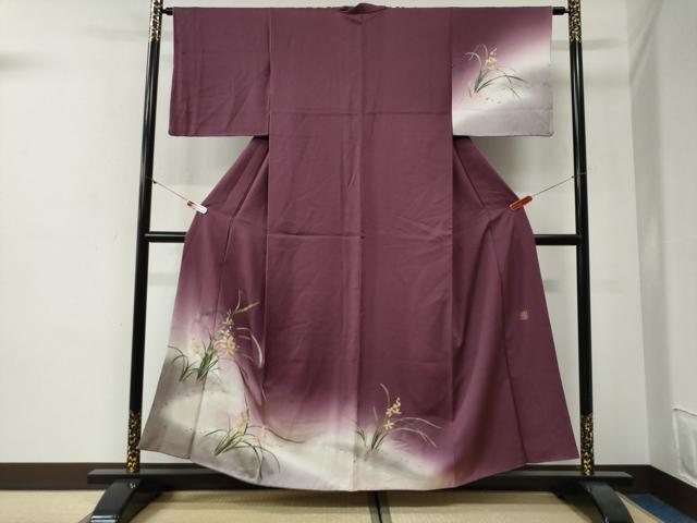 平和屋着物●漆工芸作家　金森一博　訪問着　草花文　暈し染め　金彩　正絹　逸品　CABG1097yc